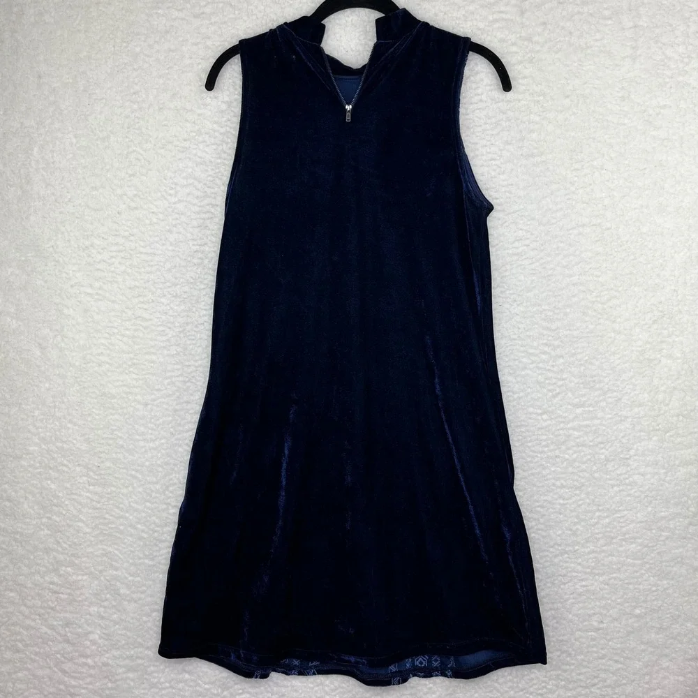 THML Navy Blue Velvet Embroidered Sleeveless Mini Shift Dress Pockets XS